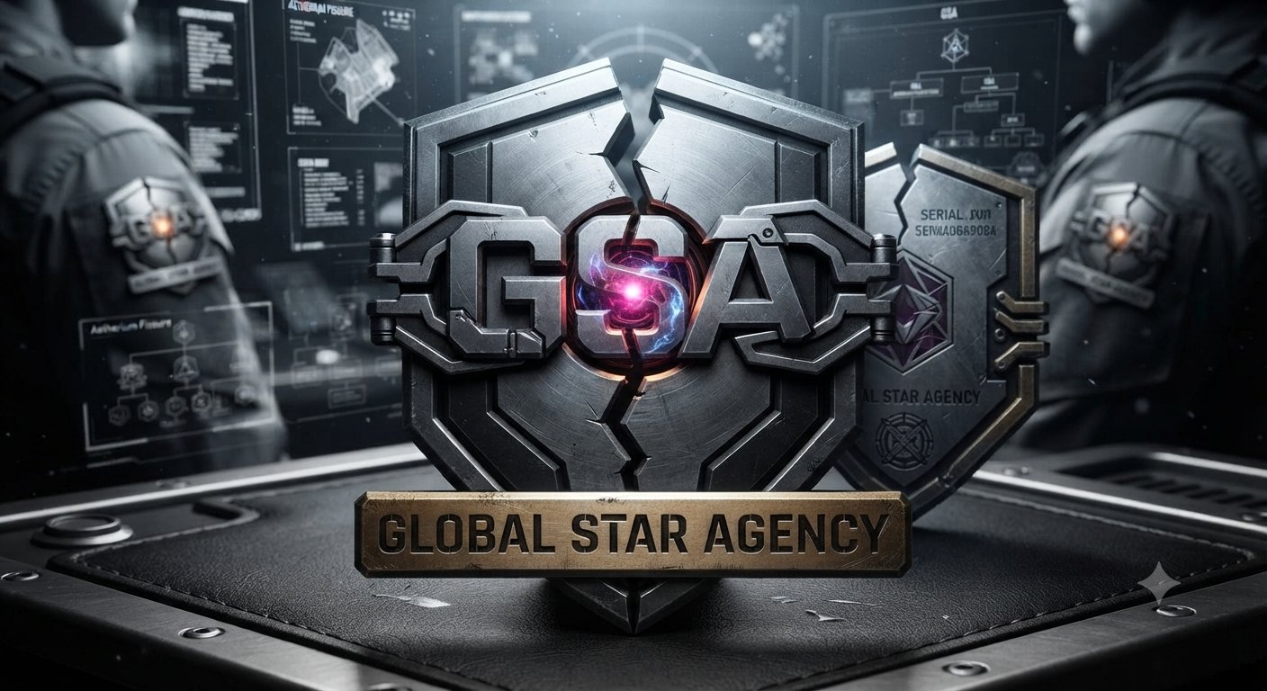 G.S.A. official emblem — metallic shield badge of the Global Star Agency